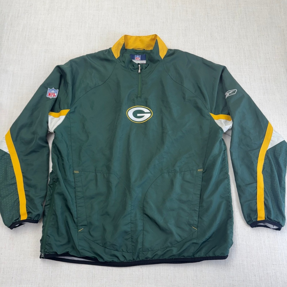 Reebok Green Bay Packers NFL Authentic Sideline‎ Quarter Zip Windbreaker Mens XL